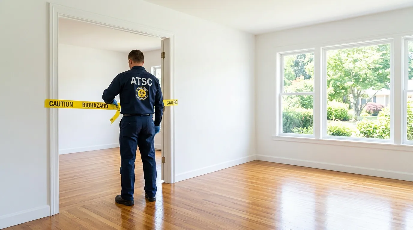 Certified biohazard cleanup crew performing Decomposition Cleanup in Calverton